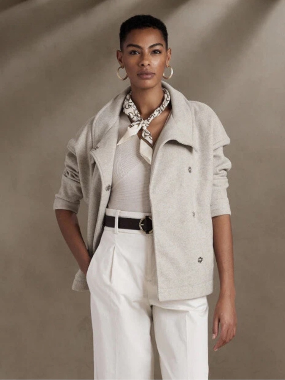 NWT Banana Republic Woman Beige Gray Melton Moto Jacket Size XS